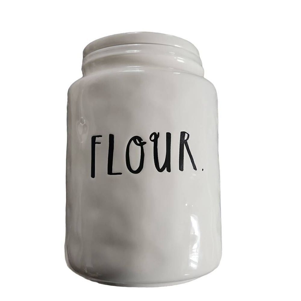 Rae Dunn White Black Ceramic Lidded Flour Canister Jar